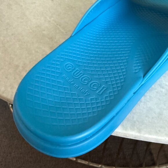 GUCCI 780296 Blue Rubber Men's GG Sandals, sz Gucci 7, 6 - Picture 8 of 11